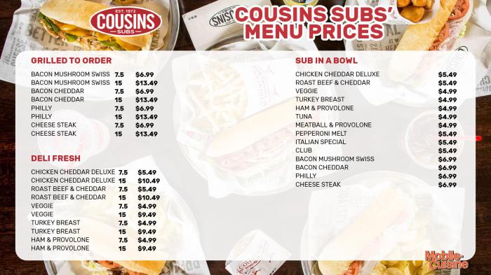 Cousins subs menu with prices