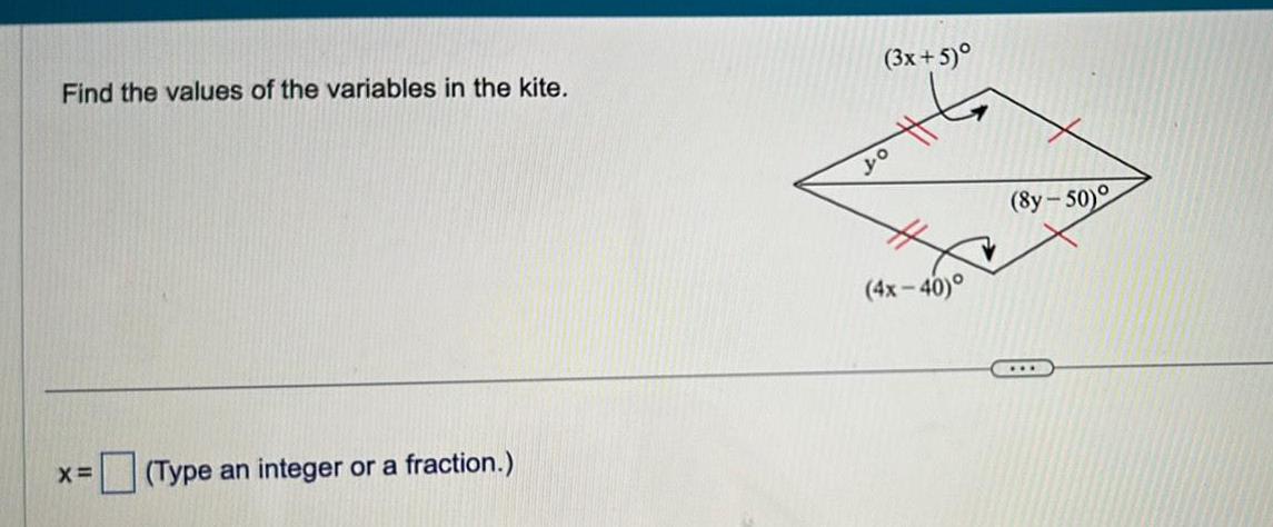 Find the values of the variables in this kite.